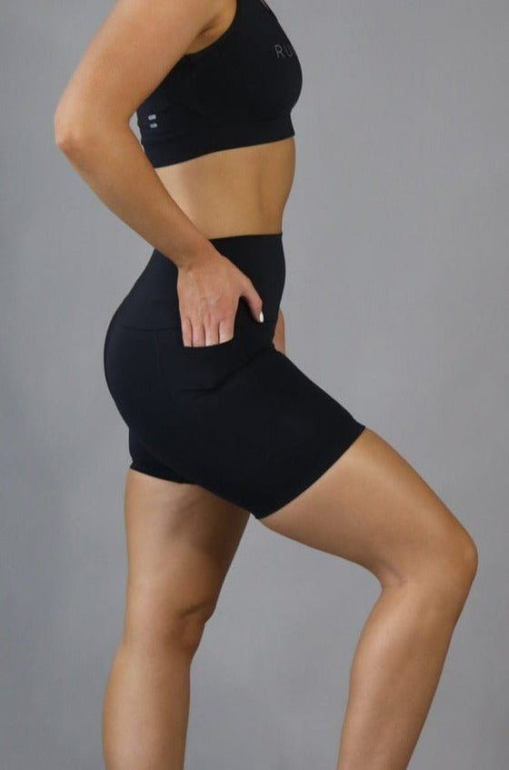 High Waist Mid Shorts - Black - RunFaster